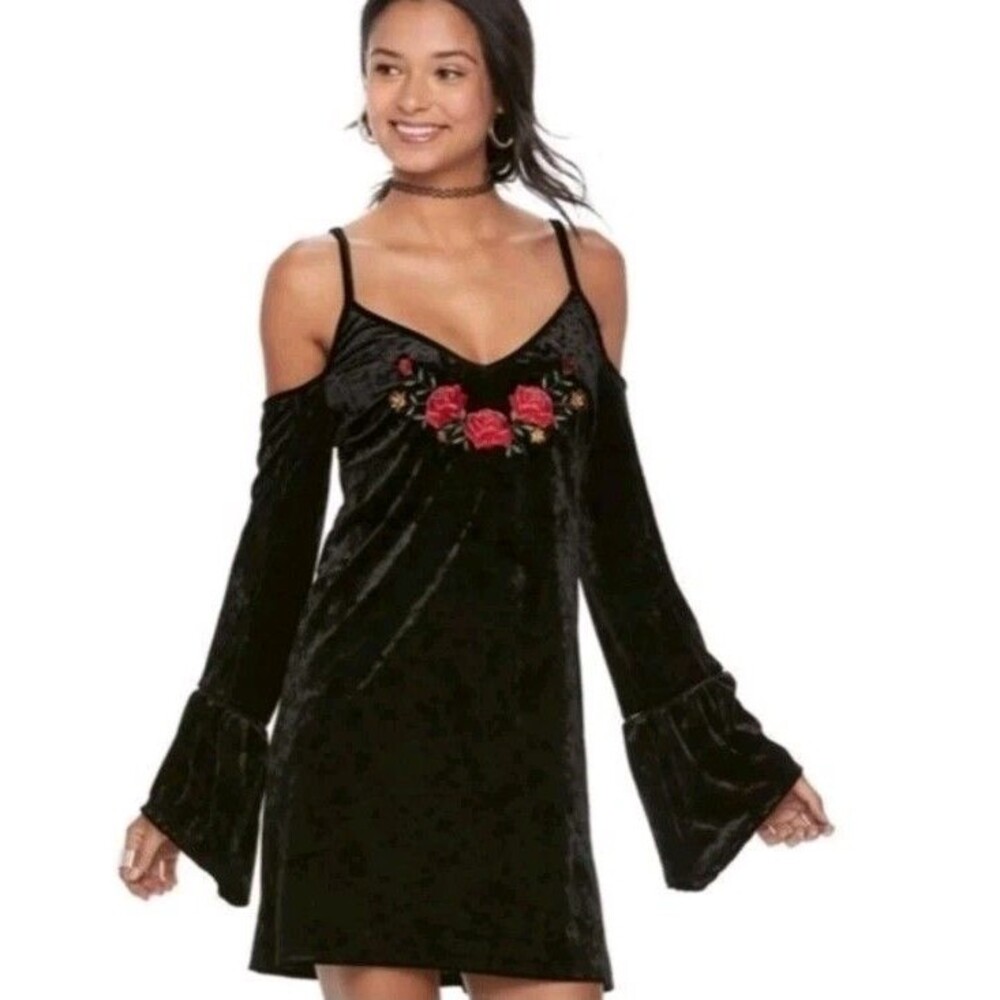 Disney COCO Cold Shoulder Dress Large Velvet Floral Embroidered Boho Whimsigoth
